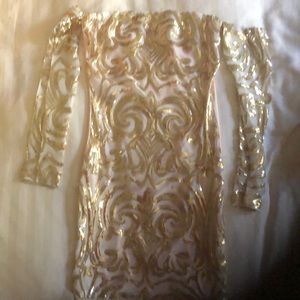 Gorgeous ivory/gold inlaid mini dress